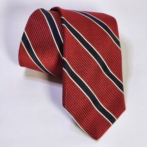 Breuer Men's Necktie 100% Silk Striped Tie Red Navy White Italy 3.25" x 58"